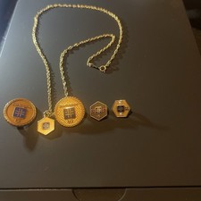 Vintage Burlington Industries Service Award Necklace and Charms GF picture