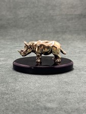 Art Deco Rhinoceros Figurine Cast Bronze Statuette Pedestal Black Obsidian Stone picture