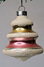 VTG pre WWII Glass Mica Striped TREE DROP Christmas Ornament Shiny Brite PINK GL picture
