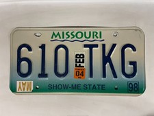 Missouri License Plate May 1998 February 2004 610 TKG picture
