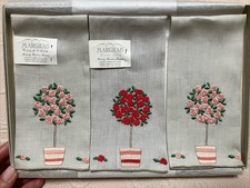 Vintage Marghab Box Set 3 “Rose Tree” Opaque Linen Napkins UNUSED picture