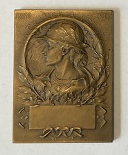 ANTIQUE 1917 LA FRANCE A VERDUN Georges-Henri Prudhomme BRONZE plaque MEDAL 63mm picture