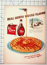 Vintage 1940s Log Cabin Syrup Waffles Magazine Ad North Woods Flavor General picture