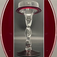 Krosno Jozefina Art Glass Spiral Twisted Burgundy Pillar Candleholder Poland 7