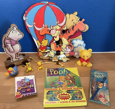 Vintage Disney Winnie the Pooh Lot Charpente Pull Toy Watch Rings Stickers NIB picture