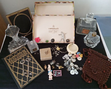  Junk Drawer Lot, Perfume Bottles, Frame, Flapper Pin, Keys, I. Magnin Box, Misc picture