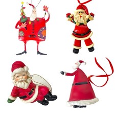 Santa Claus 4 Vtg Unique Christmas Ornament Bundle Taiwan ROC Porcelain Resin picture