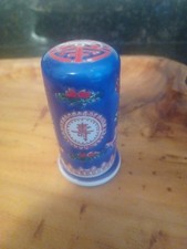 Vintage Chinese Blue Porcelain Toothpick Holder Fu Shou Longevity Qianlong Mark picture