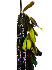 Vintage Amazonian Feathers Beads Ceremonial Necklace Wall Hanging Very Long picture