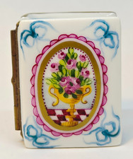 LIMOGES FRANCE BOX - PV - VINTAGE FLORAL BOOK - VASE & PINK ROSES - FLOWERS picture