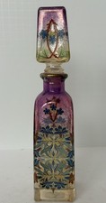 Bohemian Style Perfume Bottle Purple Gold Floral Vanity Decor Stoper 10” Vintage picture
