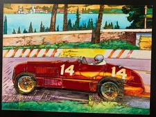 Ferrari Original Artwork Vintage Racing Driver Fernando Righetti, Garda 1948 x2 picture