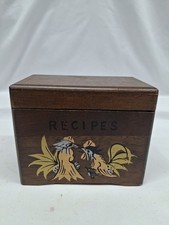 Vintage Wooden Recipe Box With Blank Recipe Cards Farmhouse Fighting Roosters picture