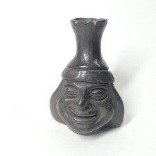 Black Pottery Face Vase Figural Vintage Mexican Oaxacan Clay Mexico picture