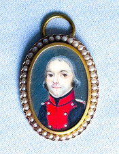 Rare 18th C Hand Painted Portrait French Revolution Soldier w Pearls Robespierre picture