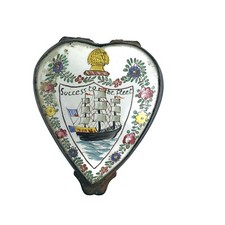 Vintage French Success To The Fleet Enamel Trinket Box Heart Shaped France 2