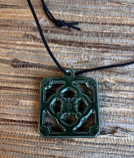 Trader Vic's Jade Tile Ceramic Pendent Necklace Tiki Bar Attire Great Detail picture