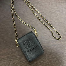 CHANEL Coco Mark Cigarette Case Pouch Black Leather Chain Strap Shown in Photos picture