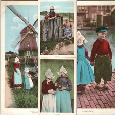 x4 LOT c1910s Volendam Marken Holland Postcard Dutch Folk Costume Clogs Windmill picture