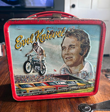 Evel Knievel 1974 Red Metal Lunchbox w/ Aladdin Thermos picture