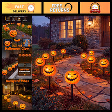 Halloween Outdoor Pathway Lights, 4-Pack LED Pumpkin Stake Lights picture