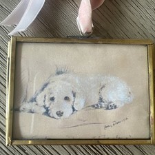 Vintage Style Glass/Brass Frame with Vintage Dog Prints picture