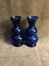 1930S Cobalt Blue Maryland Glass Company Double Ball Design Bud Vase Pair picture