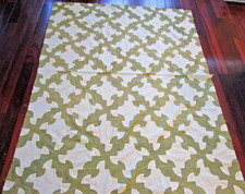 Antique 1920's handmade QUILT TOP  72x58 ~ Green floral/ecru ~ UNK PATTERN ~ EXC picture