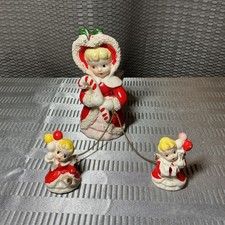 Vtg Tilso Japan Ceramic Christmas Angel w/Candy Cane & Chained Baby Angels Read picture