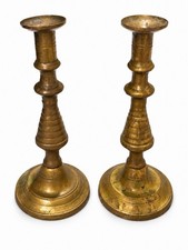 Antique 19th Century English Brass Candlestick Pair picture