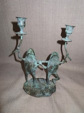 Frog Candle Holder Copper w/ Patina Dancing Whimsical Frogs Singing Decor Cute picture