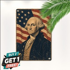 Historic George Washington Portrait Sign American Heritage Metal Tin Plaque picture