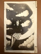 Vintage RPPC Woman Sitting on Crescent Moon Stars Novelty Photo Postcard EKC picture
