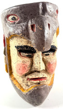 vtg Hand Carved Wood Wooden Mexican Dance Mask man eagle folk art latin bird picture