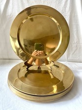 Vintage Indian Solid Brass Plates Set of 8 – 13” Round Decorative Charger picture