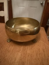 Vintage Brass Claw Foot Planter - 6in diameter x 3in -tall picture