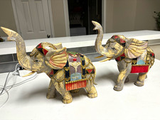 Pair Vintage Chinese Caparisoned Elephants Ceremonial 13–14” picture