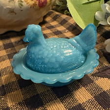 Mosser glass NEW Georgian blue Mini Hen on Nest salt cellar dish HON picture
