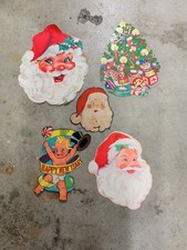 Christmas Vtg Double Sided Die Cut Cardboard Decorations Set Of 5 Eureka SANTA picture