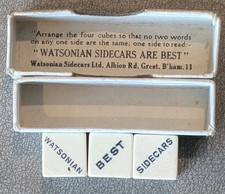 Vintage 1940s Watsonian Sidecar Advertising Puzzle Game Dice 3 of 4 Boxed Rare picture