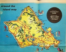 Vintage Oahu Hawaii Tourist Map Brochure Around The Island Guide Waikiki 9x12