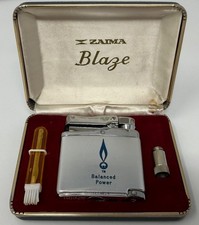 Vintage ZAIMA Blaze Butane Gas Lighter Balanced Power Chrome w/ Case & Manual picture