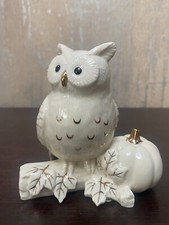 Lenox Classic Ivory Autumn Owl with Pumpkin Figurine Gold Accent picture
