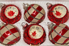 Lot VTG Glass Indent Glitter Pictured Striped BALL Christmas Ornaments Germany picture