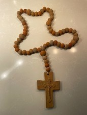 Large 30” Vintage Mexican Terracotta Rosary Necklace with Crucifix Cross Pendant picture