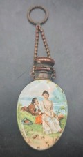 Antique French Porcelain Chatelaine Perfume Scent Bottle Hand Painted 19 Century picture