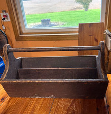 Antique Primitive Wood Tool Box Caddy Carpenter Tote Divided 23x11.5