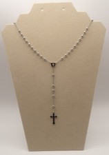 Vintage SXI Italian Sterling Silver Beaded Rosary Cross Necklace Clasp 19 In picture