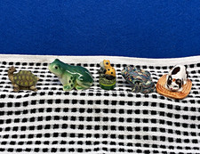 Miniature Hand Painted Glossy Ceramic Animal Figurines Turtle Frog Cat 5pc picture