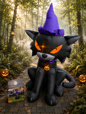 GEMMY 6ft Tall Light Up Airblown Inflatable Halloween Head Turning Witch Cat NEW picture